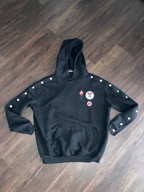Maje women’s Black Hoodie sweater with Floral Patches size 1